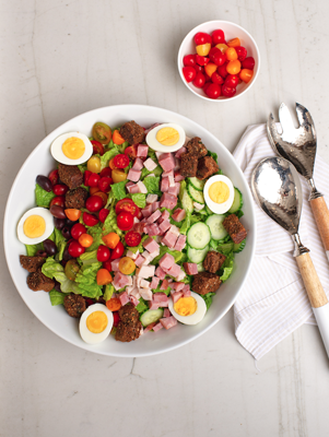 Chopped Chef's Salad with Homemade Brown Bread Croutons Thumbnail