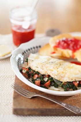 Bobby’s Egg White Omelets with Spinach and Tomato Recipe