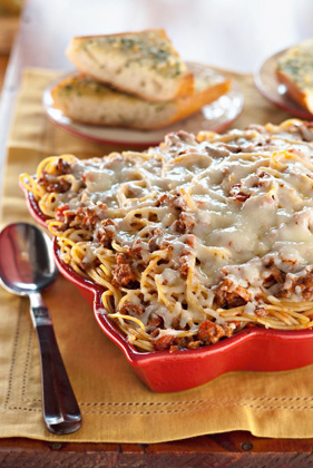 Mama’s Spaghetti Casserole with Baked Garlic Herb Bread Recipe