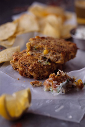 Crab-Corn Cakes with Basil-Jalapeno Sauce Thumbnail