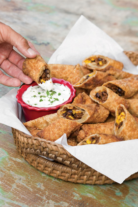 End Zone Egg Rolls with Sour Cream Salsa Verde Recipe