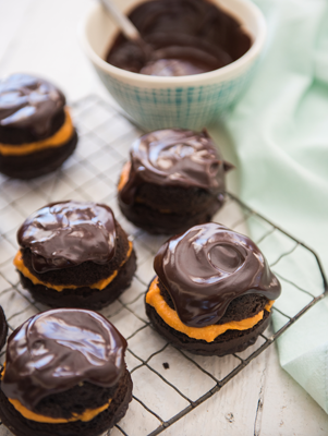 Upside-Down Pumpkin-Filled Chocolate Cupcakes Thumbnail