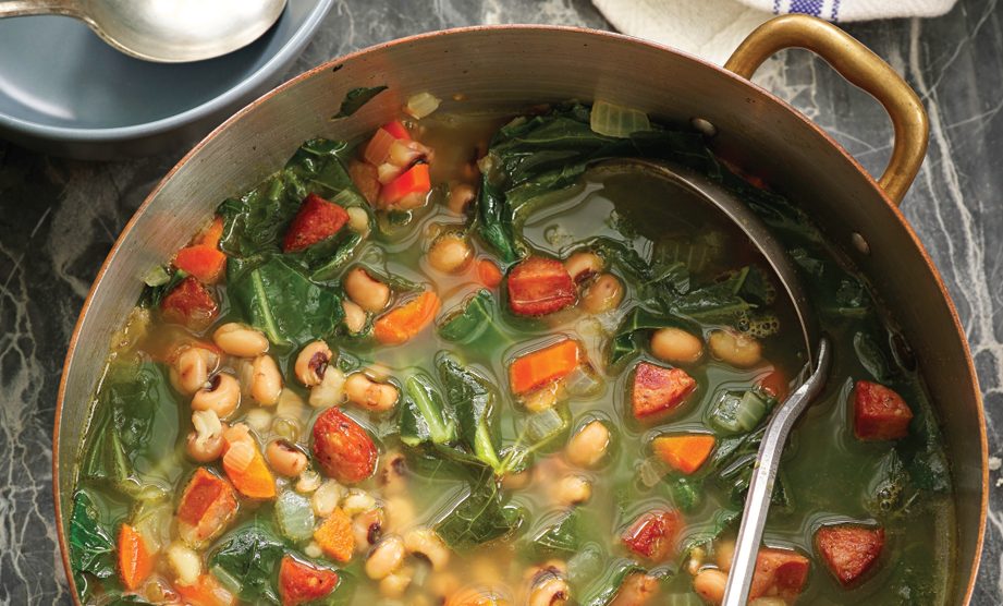 Paula Deen Cuts the Fat, 250 Favorite Recipes All Lightened Up, Exclusive: Collard Greens Soup with Black-Eyed Peas and Sausage