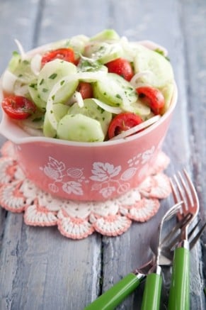 Aunt Peggy’s Cucumber, Onion, and Tomato Salad Recipe