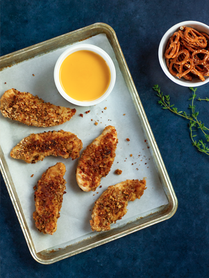 Pretzel-Crusted Chicken With Cheddar Cheese Sauce
