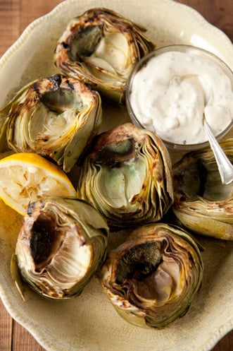 Grilled Artichokes with Bacon and Rosemary Dip Thumbnail