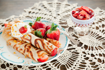 Old Fashioned Crepes with Fresh Strawberry Compote and Grand Marnier Whipped Cream Thumbnail