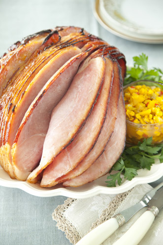 Peach Glazed Ham With Peach Corn Relish Thumbnail