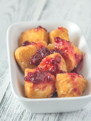 Pecan Crusted Fried Brie with Raspberry Sauce