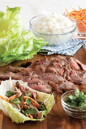 Onion-Sesame Flank Steak Lettuce Wraps Thumbnail