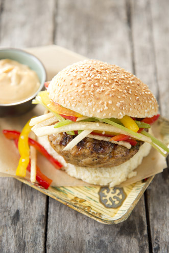 Chicken Burgers With Rainbow Sesame Slaw Thumbnail