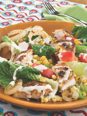 Seared Snapper, Corn, and Onion Salad with Creamy Lime Cumin Dressing Thumbnail