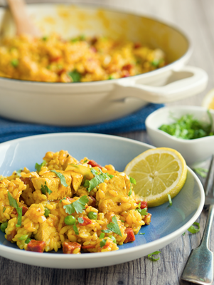 Spanish chicken and chorizo paella