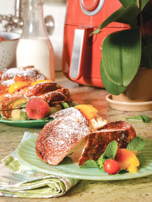 Air Fryer Peach and Cream Stuffed French Toast