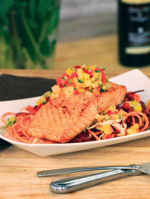 Air Fryer Maple-Glazed Salmon with Pineapple Salsa