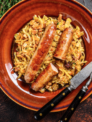 Braised Bratwurst and Cabbage