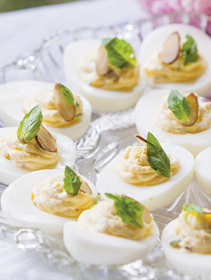 Almond Basil Deviled Eggs