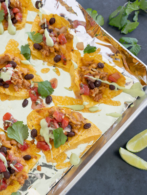 Mini Taco Dip Tostadas with Avocado Cream